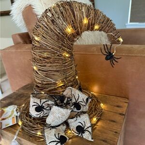 Brand NWT Rustic Halloween Witch Hat with Lights and Spider Accents
